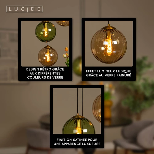 Lucide MONSARAZ - Suspension - Ø 35 cm - 3xE27 - Vert - USP